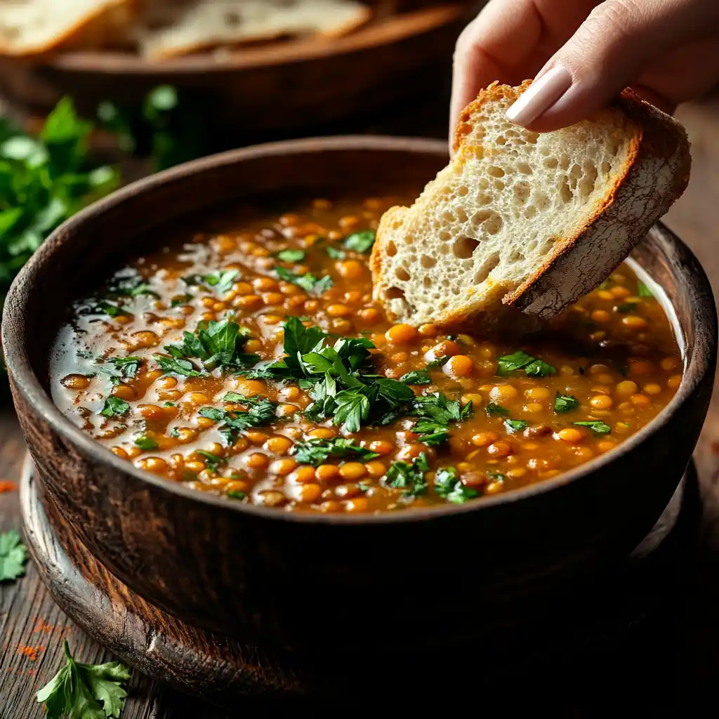 Hearty Lentil Soup with Bread