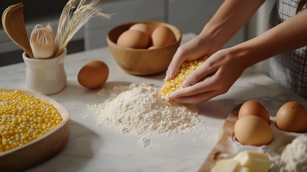 Fresh ingredients used for making homemade corn nuggets.