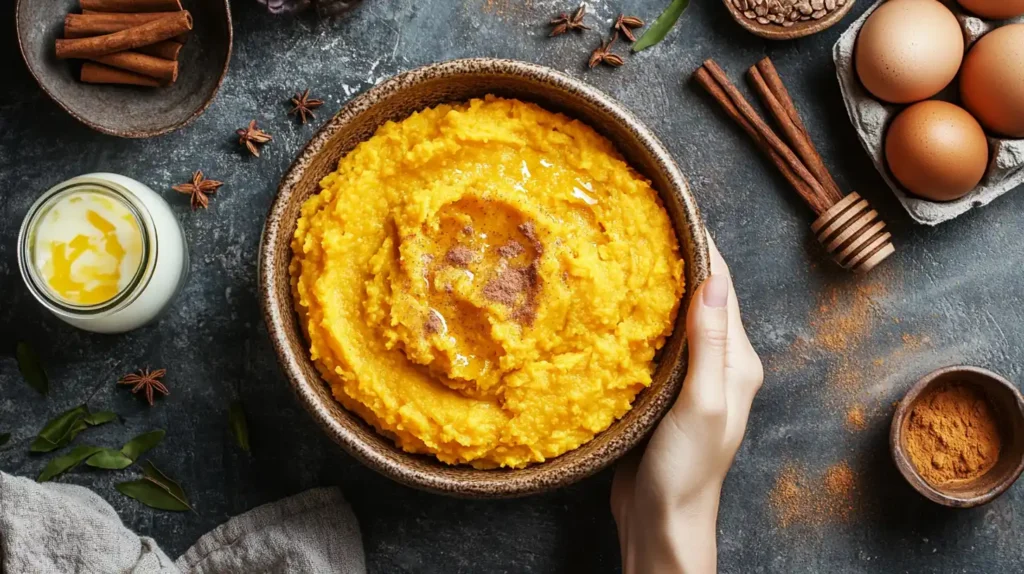 Fresh ingredients used for making homemade sweet potato cornbread.