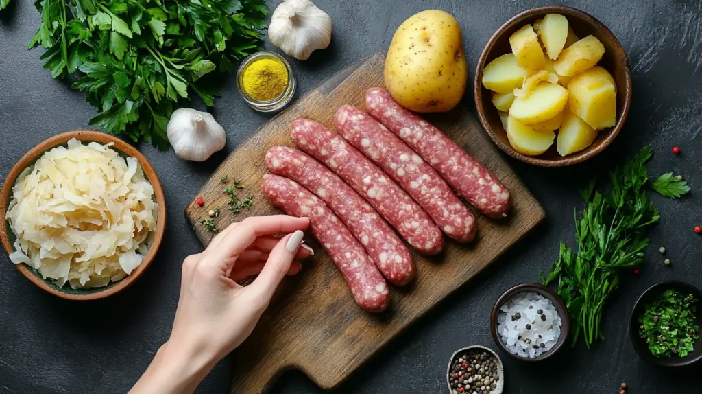 Fresh ingredients for making Polska kielbasa.