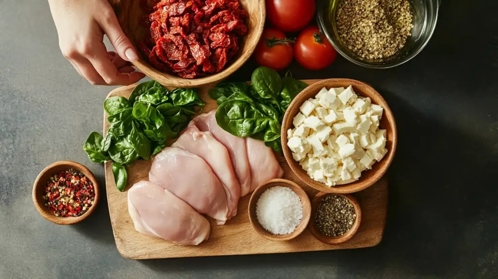 Fresh ingredients for making the perfect chicken roulade.