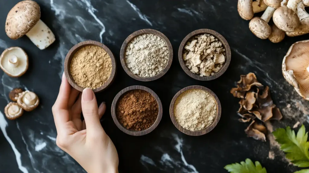 A selection of functional mushroom powders used in lattes.