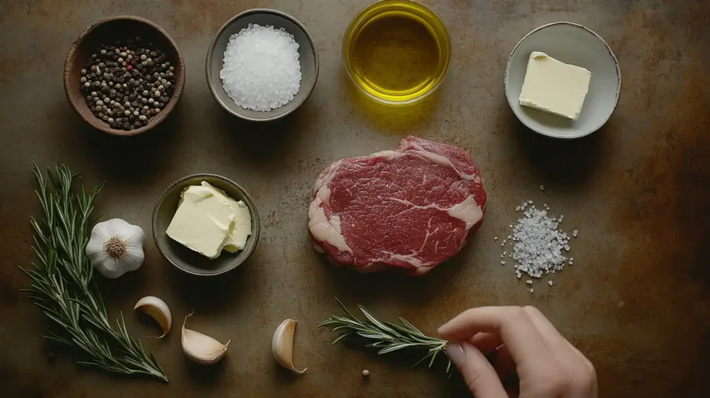 Fresh ingredients used for making the perfect cowboy steak.