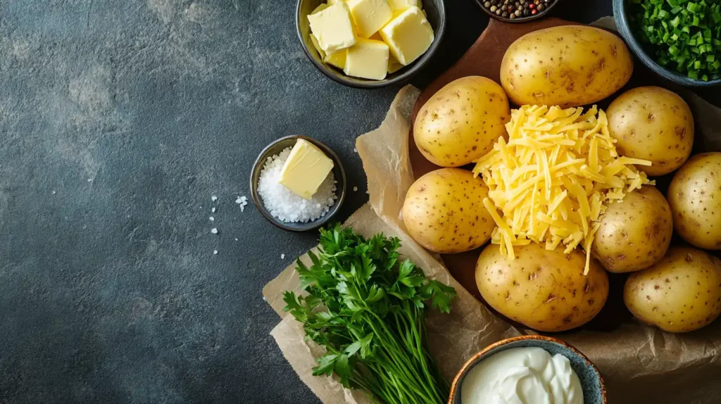 Fresh ingredients for making the best Baked Potato on Grill