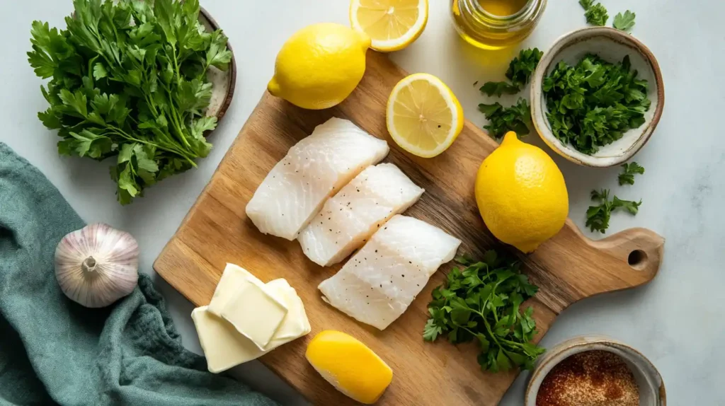 Fresh ingredients for seasoning and cooking rockfish.