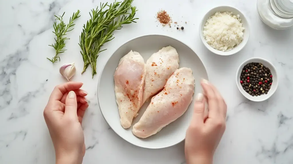 A selection of fresh ingredients for making melt-in-your-mouth chicken.