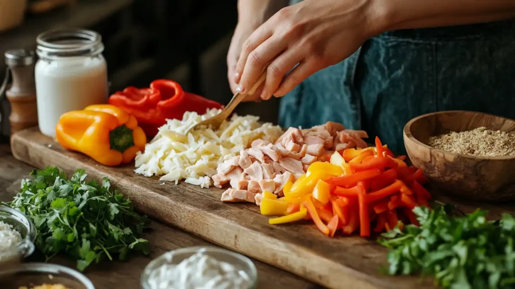 Fresh ingredients for making creamy chicken fajita pasta.